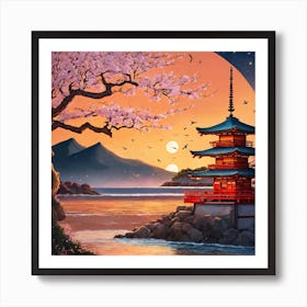 Japanese Sakura On The Beach 2 Art Print