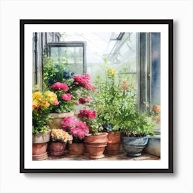 Watercolor Greenhouse Flowers 9 Art Print