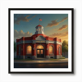 Red Brick Building At Sunset Art Print