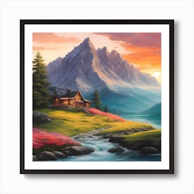 Sunset In The Mountains ❤️ Art Print