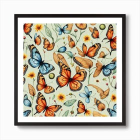 Butterflies And Flowers Art Print