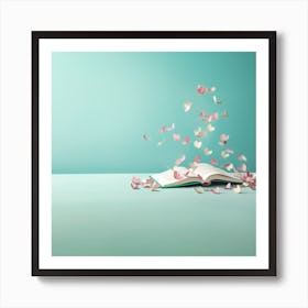 Book Falling Open With Hearts Flying Out Of It Art Print