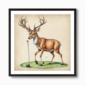 Deer On Golf Course 2 Art Print