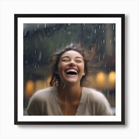 Laughing Woman In Rain Art Print