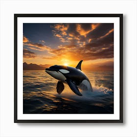 Orca Whale At Sunset art print Art Print