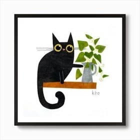 Cat With Plant Art Print