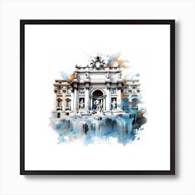 Trevi Fountain Ink Splash Effect Art Print