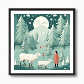 Winter Landscape With Sheep 2 Art Print