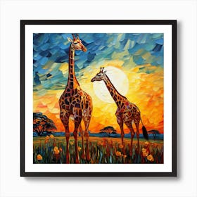 Giraffes At Sunset 7 Art Print