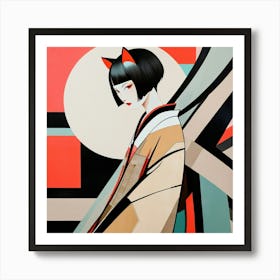 Japanese woman-cat 1 Art Print