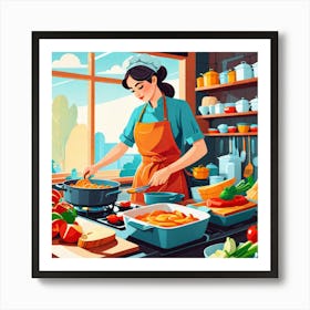 Woman Cooking In The Kitchen Art Print