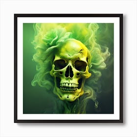 Skull With Smoke Rose Art Print