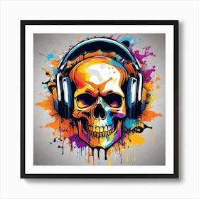 Skull With Headphones 16 Art Print