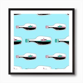 Seamless Pattern Of Bottles with Ships Art Print