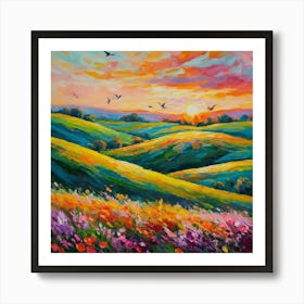 Sunset In The Meadow Art Print