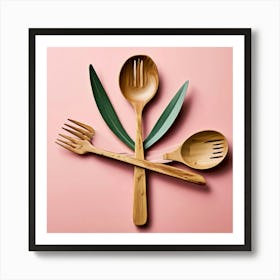 Moke Up Spoon Fork Knife Utensil Dining Bamboo Ecofriendly Branding Reusable Sustainable (1) Art Print