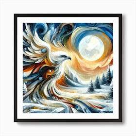 Oil Texture Abstract Hawk In Winter Sky 2 Art Print