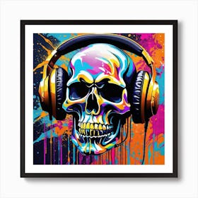 Skull With Headphones 32 Art Print