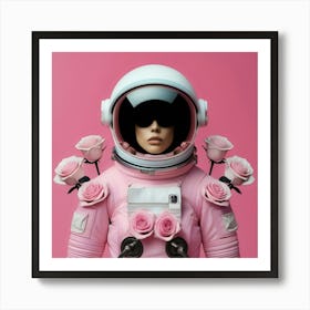 Pink Roses Astronaut Art Print