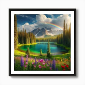 Rainbow Over Lake Art Print