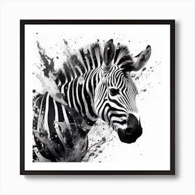 Zebra With Black White Paint Splatters Its Face Generative Ai Art Print