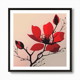 Branch with beige red flower ... Art Print