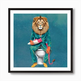 Lion On Toilet Art Print