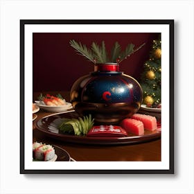 Christmas Table with Sushi Art Print