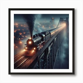 Steam Train On A Bridge Art Print