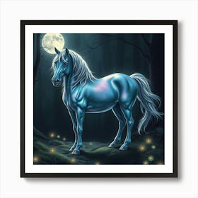 Blue Horse In The Forest 10 Art Print