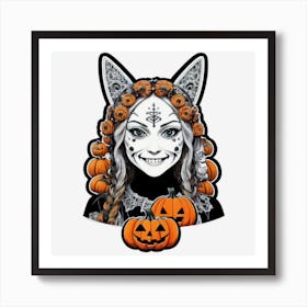 Day Of The Dead Cat Women Art Print