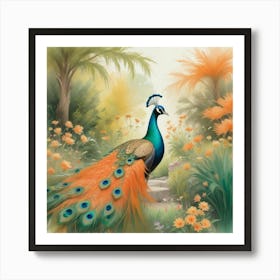 Peacock In The Garden Art Print