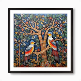 Birds In The Tree Madhubani Painting Indian Traditional Style 1 Art Print