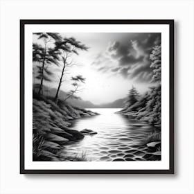 Black And White Landscape Painting Art Print