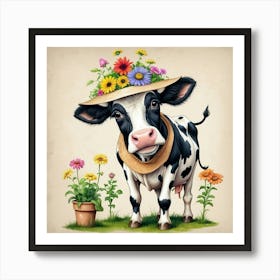 Cow With Flowers 14 Art Print