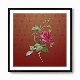 Vintage Blood Red Bengal Rose Botanical on Falu Red Pattern n.1026 Art Print