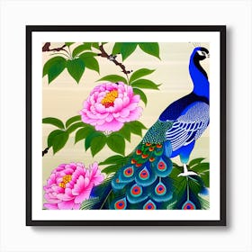 Peacock And Peonies, Japanese Art 4 Art Print