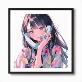Anime Girl Talking On The Phone 1 Art Print