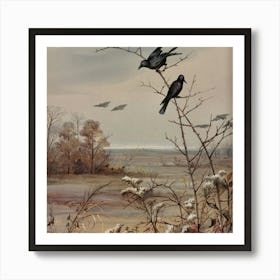 Two Crows Perched On A Branch Art Print