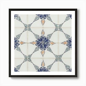 Moroccan Tile, Oriental Art, North African Ethnic Decor in Blue and Orange 5 Art Print