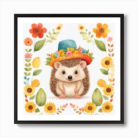 Floral Baby Hedgehog Nursery Illustration (3) Art Print