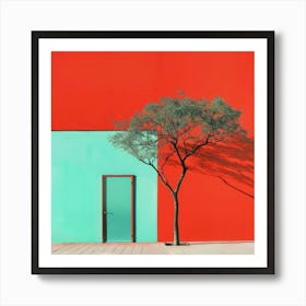 Tree In Front Of Red Door Art Print