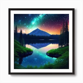 Starry Sky Over Lake 16 Art Print