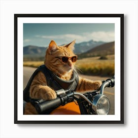 Cat Riding Motorcycle Art Print