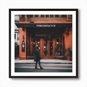 Woman Walking Past A Restaurant Art Print