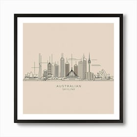 One Line Art Australian Skyline Art Print