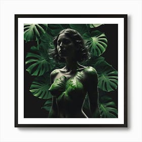 Woman With Green Leaves On Her Body Art Print