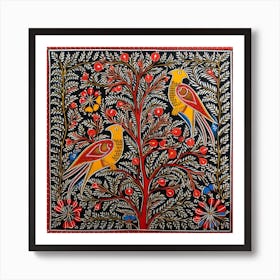 Birds On A Tree Madhubani Painting Indian Traditional Style 6 Art Print