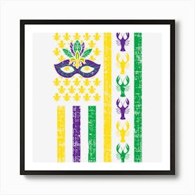 Purple Green Yellow Us Flag Crawfish Jester Funny Mardi Gras Art Print