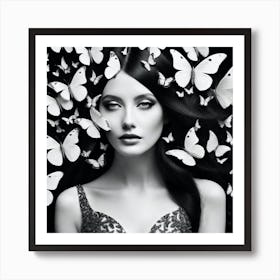 Black And White Butterfly Portrait 3 Art Print